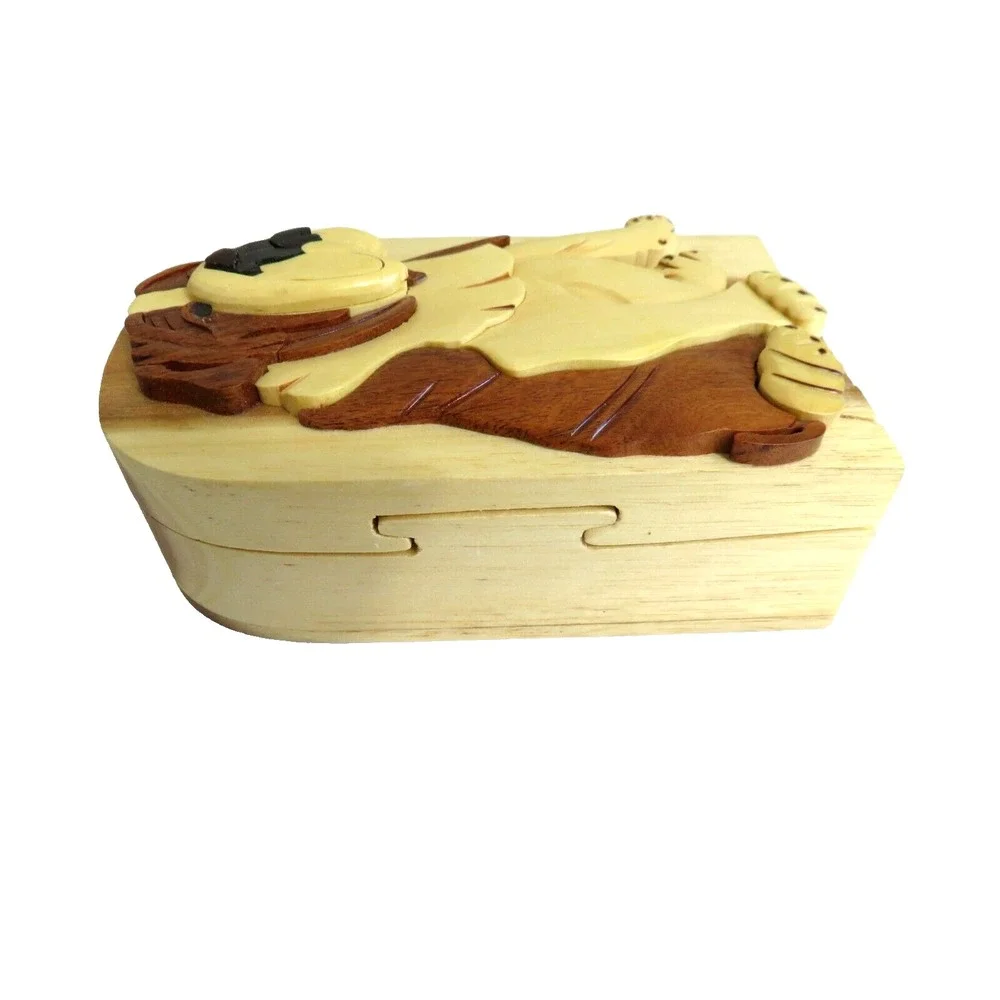 Carver Dan's Hand Crafted Wooden Dog Puzzle‎ Secret Compartment Box BULLDOG